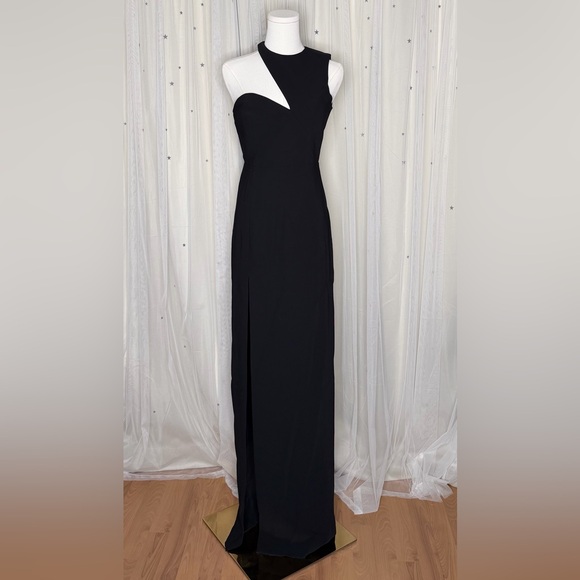 New Amanda Uprichard X Revolve Gilda Gown Black Dress High Leg Slit One Shoulder - Picture 2 of 5